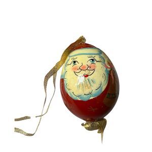 Hand Painted Santa Wood Egg Ornament Russian Folk Art Christmas 3"